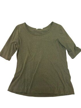Peruvian Connection Womens Top T-Shirt M Olive Green Pima Cotton 3/4 Sleeve